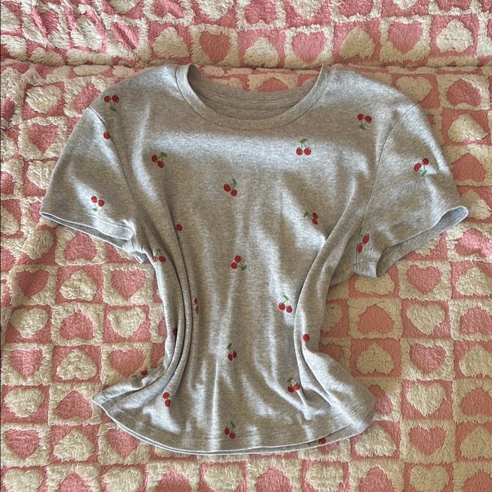 Gray and Red Floral Crop Top